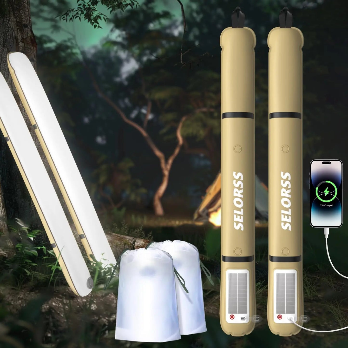 Solar Camping Lantern 2000mAh Folding Waterproof 3 Warm Light,Hiking Camping Fish USB-Type C