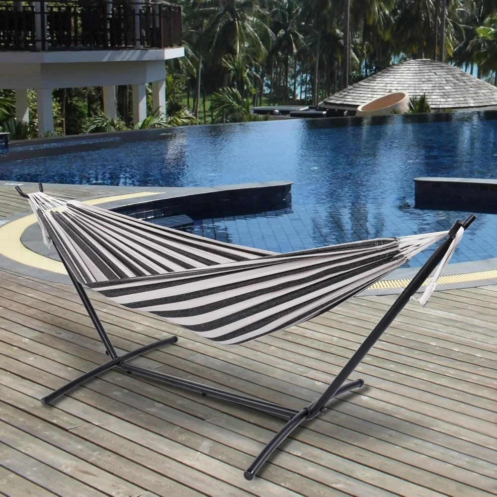 Hammock, Space Saving  steel Stand, Outside, Heavy Duty- 450 lb Capacity,Double Hammock