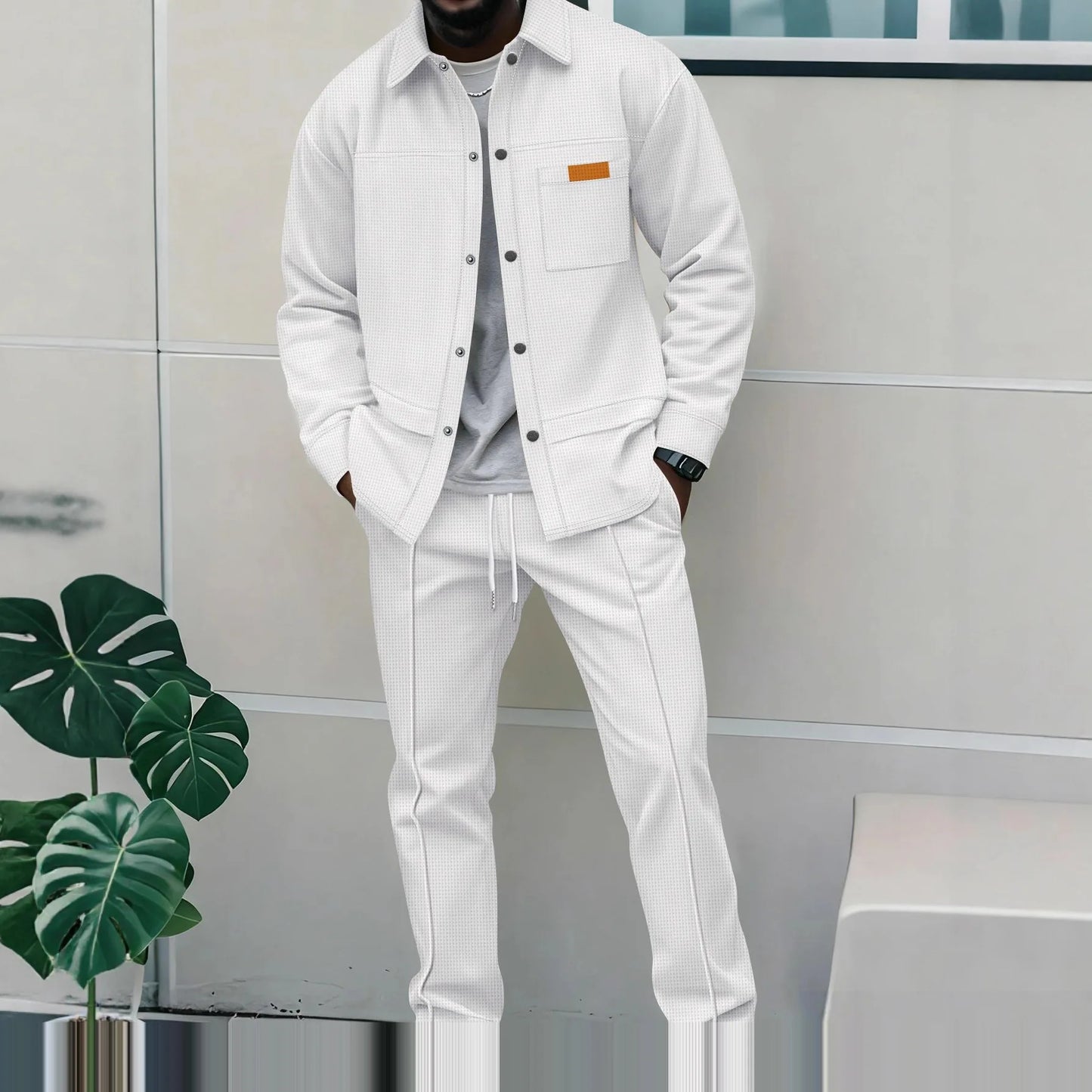 Luxury Men's Casual Flight Jacket Autumn Winter Two-Piece Set Cotton Blend Fiber Long Sleeve