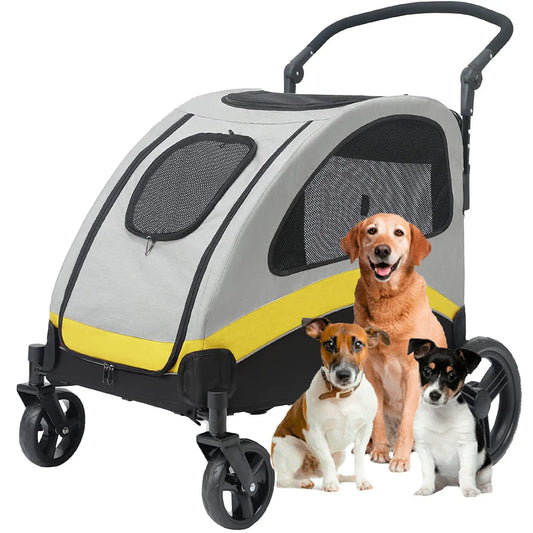 Dog Stroller Ultra-large 4 Wheels Foldable Cart Travel Trolley Outdoor Animal Carrier Load To 55kg