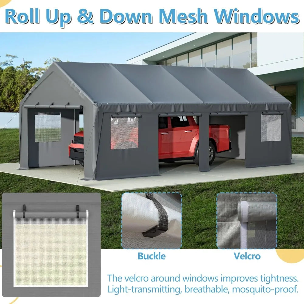 Carport 13'x25'x10' Heavy Duty, Roll-up Sidewall,Ventilated Windows, Portable for Car, SUV, Boat