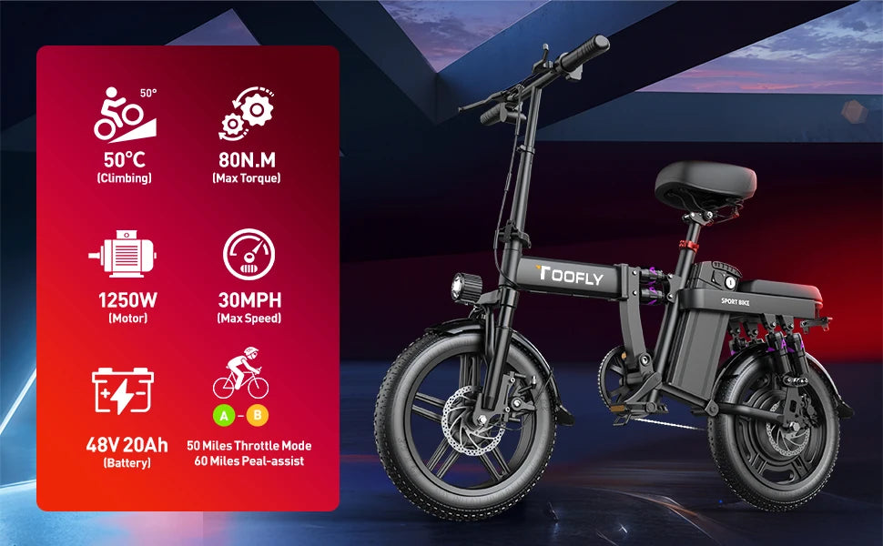 Ebike G16 1000W motor 48V 20AH battery, shock absorption, fold, 16 inch tires, urban commuting