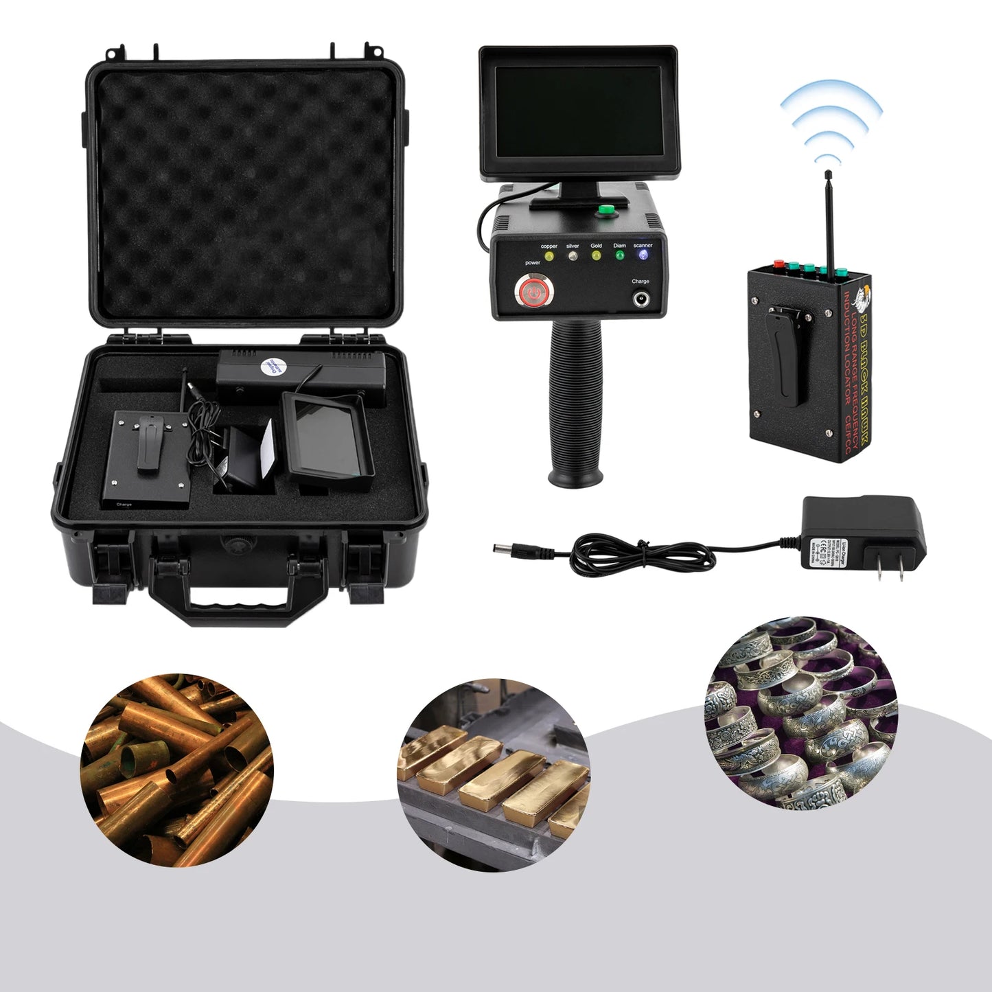 Durable Metal Detector with 3937ft Detection Range, 98.4ft Depth, Detects Gold, Silver+ LED Display,