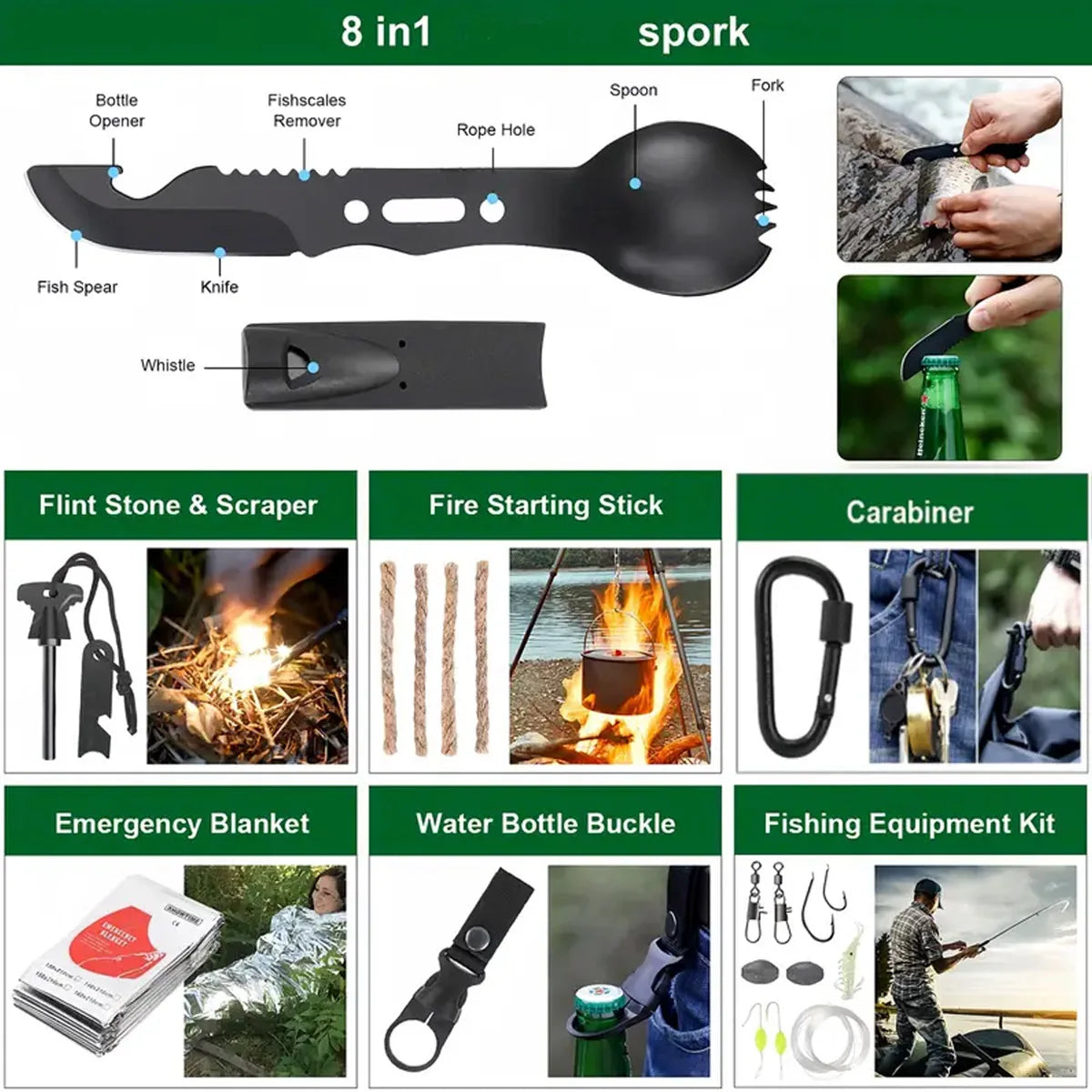 Camping Emergency Equipment , Tool Set Multifunctional SelfDefense Supplies First Aid Kits