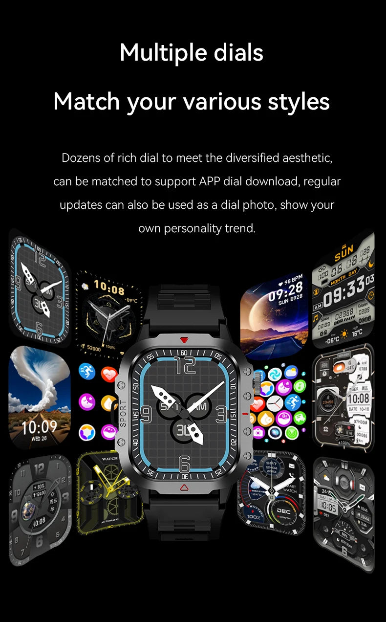 Smart Watch Bluetooth Voice Call LED Flashlight Health Monitor Outdoor Sports Smart
