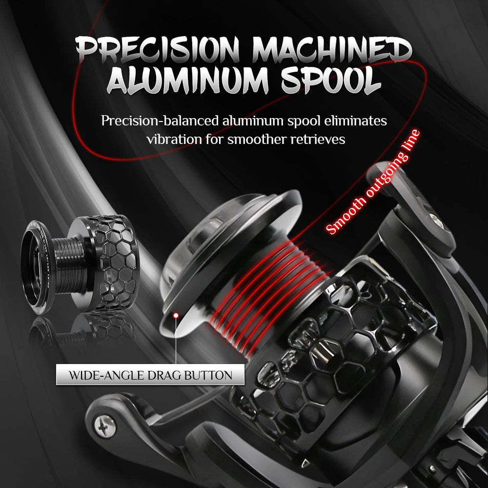 GTA2 Spinning Reel - 5+1 Bearings, 5.2:1 Gear Ratio, 15LB Drag Force, Metal Body, Anti-Reverse