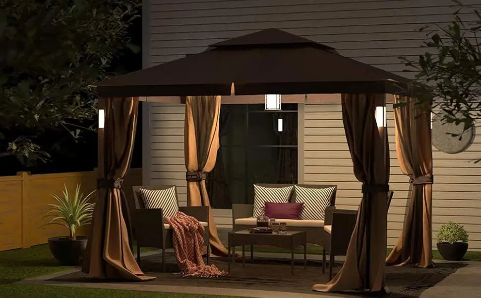 Patio Gazebo 10x12, Heavy Duty Soft Top Gazebos, Double Roofs, Anti-UV  Privacy Curtains & Netting