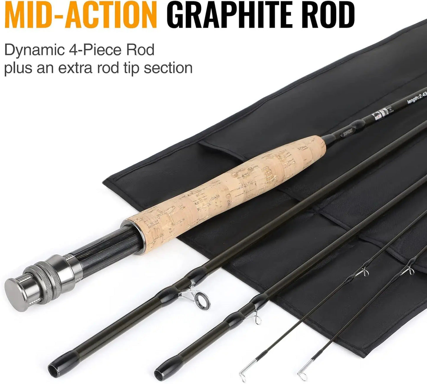 Lightweight 4-Piece Graphite Fly Fishing Rod & Reel Combo Starter Kit with Portable Bag