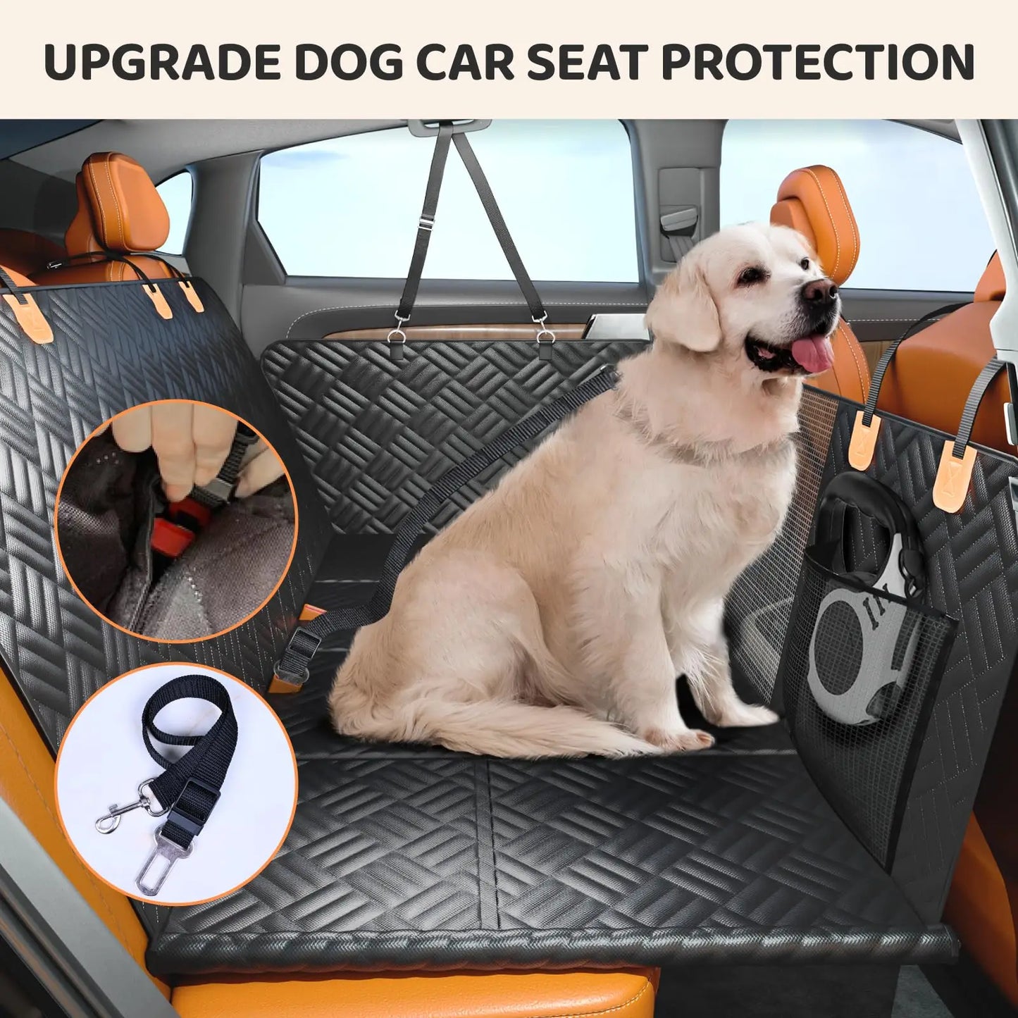 Car Rear Seat Seat Cover, Hard Bottom to 400 Pounds, 600D Heavy-Duty Anti-Scratch Washable Cars/Suvs