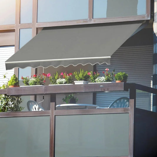 12'x10' Retractable Terrace Awning, Deck Outdoor Shelter,Hand Crank, 120" Projection, Outdoor Awning