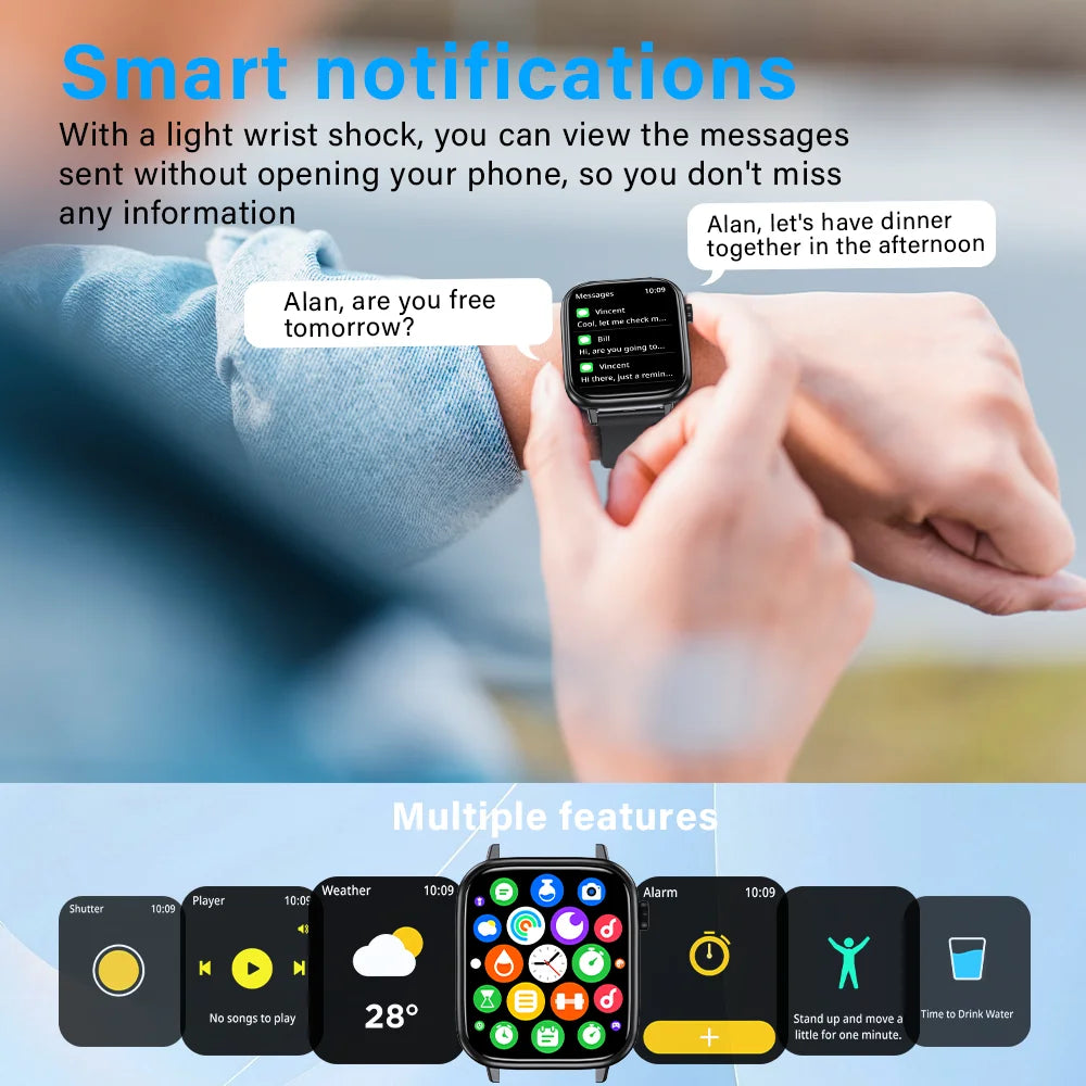 New Smart Watch Bluetooth Call 24/7 Heart Rate Monitor IP68 Waterproof 100+ Sport Mode Men Women