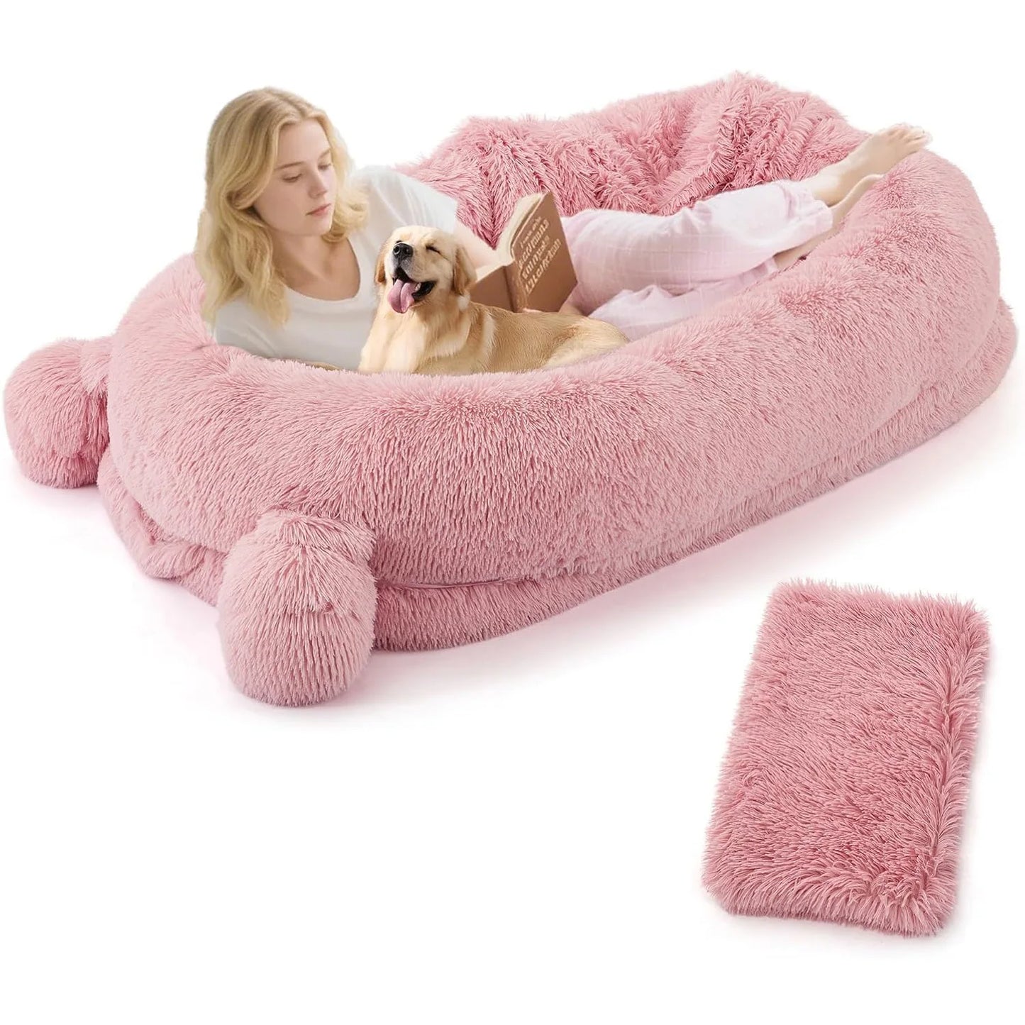 71" Large Human Size Dog Bed For Adults & Pets Removable Washable Cover Storage Pockets,Blanket Nap