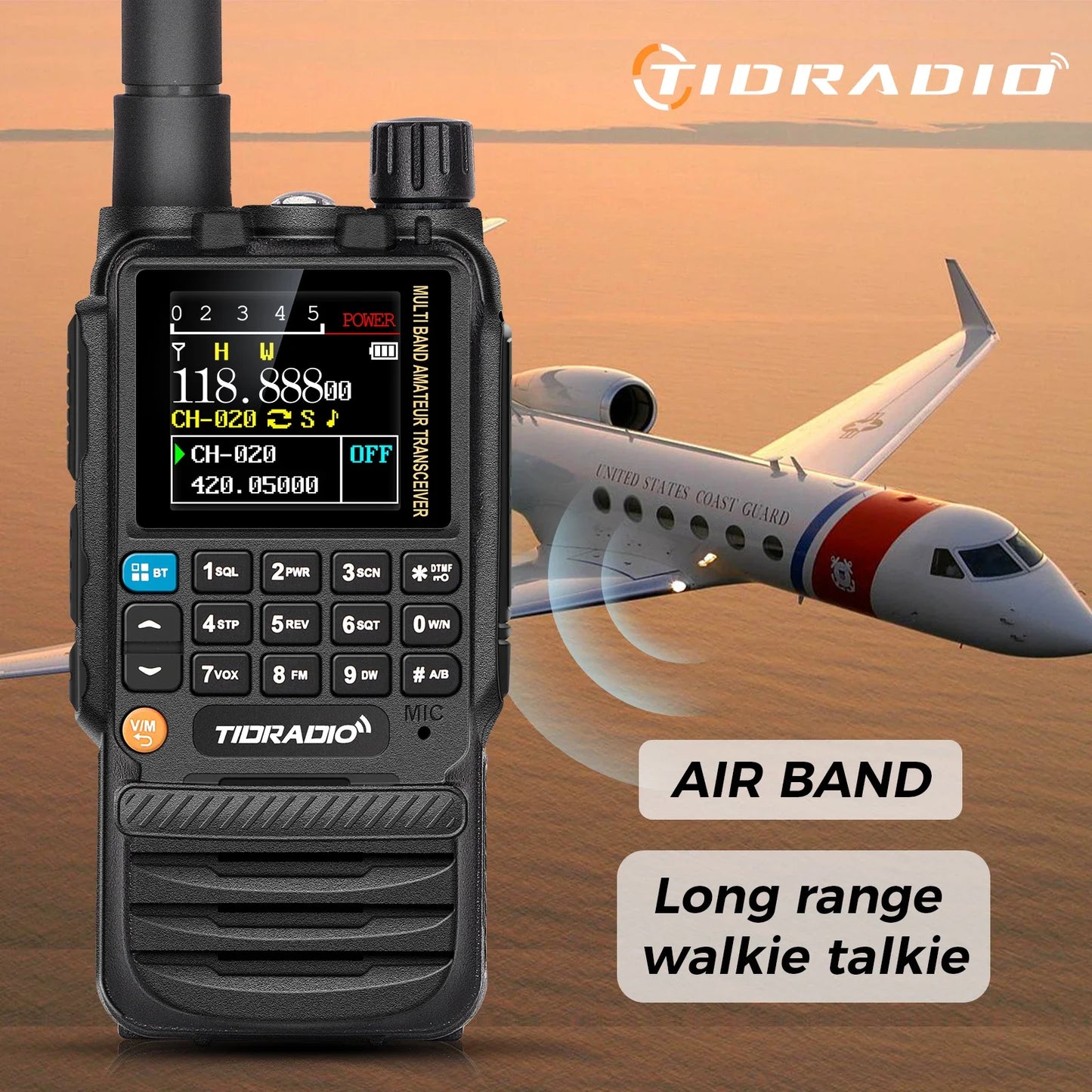 Walkie Talkie Phone APP Wireless Program HAM Air Band Long Range Radio USB Type-C Cable Prog/Charge