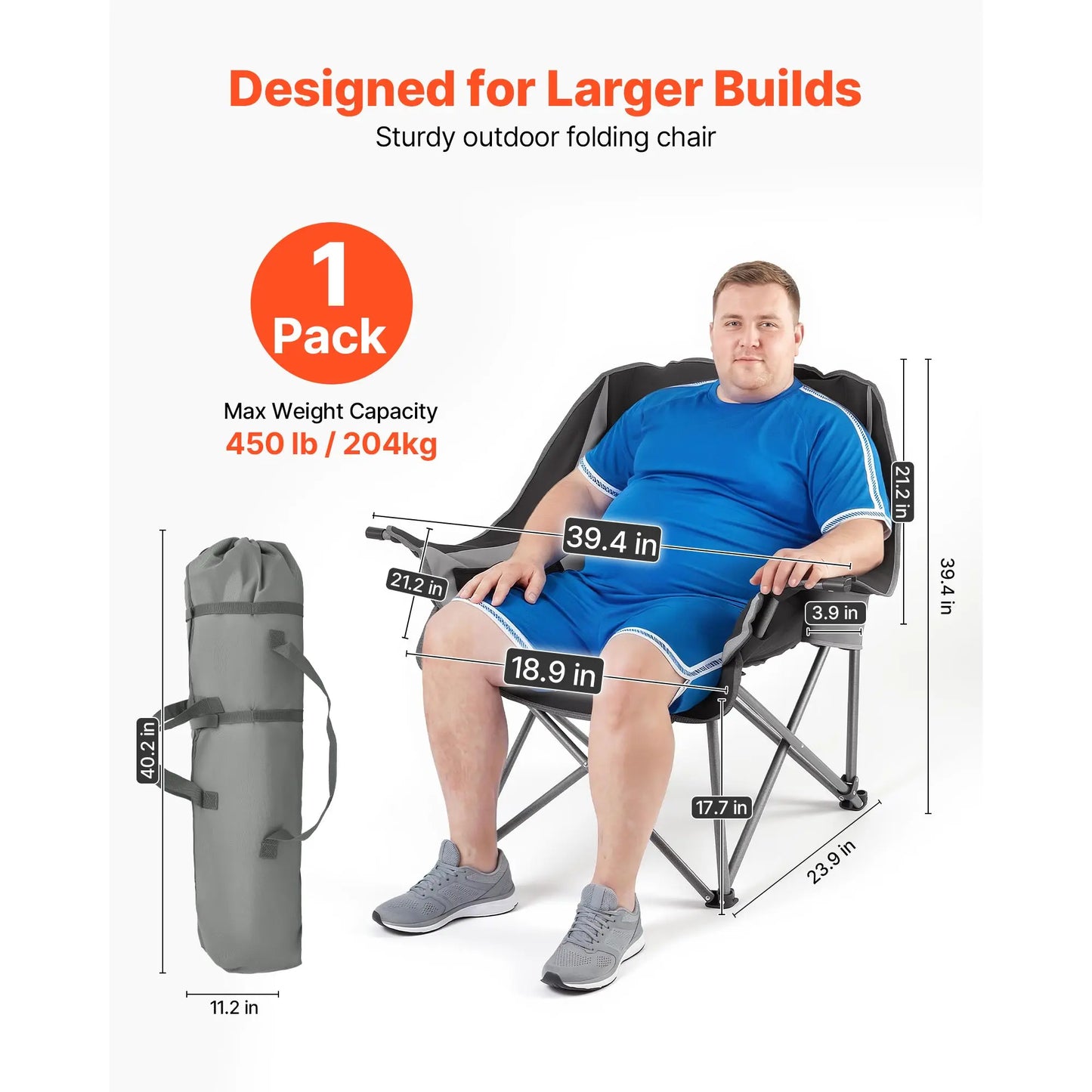 Lg.Camping Chairs 450lbs Heavy Duty Portable Padded Folding Camp Chairs w/Carry Bag