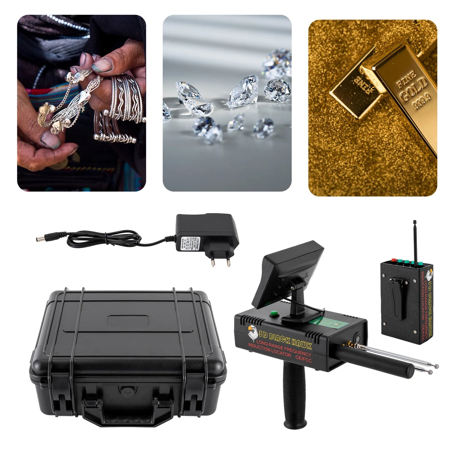 Metal Detector 3D LED Display Gold Finder Underground 30m Treasure Scanner Silver Copper Diamond