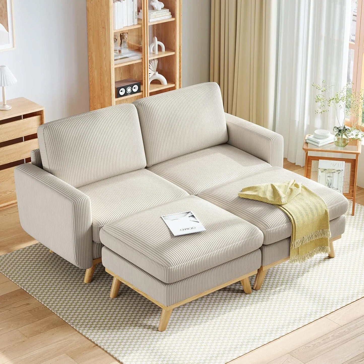 INDOOR 97" L-Shape Modular Sectional Sofa 3-Seat Corduroy Movable Otto green,black, Customized