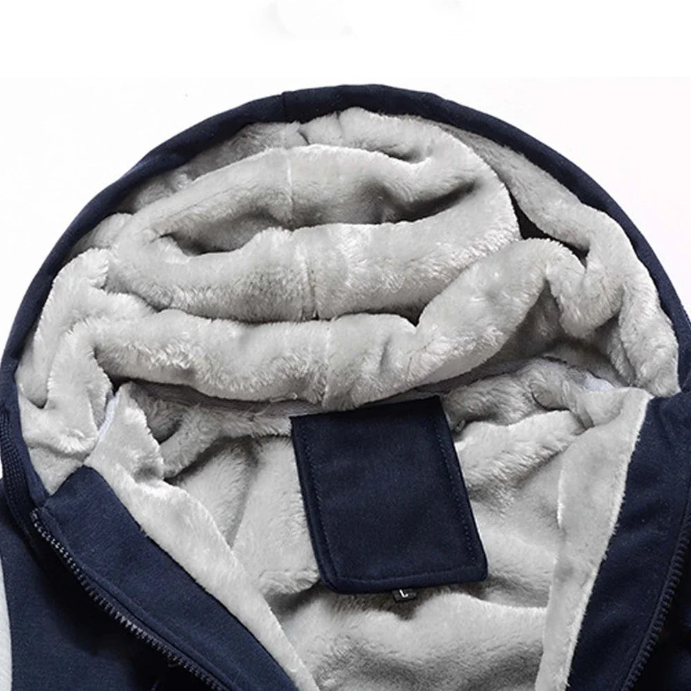 Winter Jacket Men Warm Thick Fleece Male Zipper Hooded  Outerwear Long Sleeves Sports Hoody