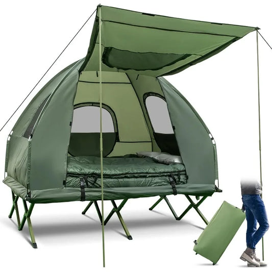 Tent Cot, 5-in-1 Elevated  Cot with Sunshade, Air Mattress, Sleeping Bag & Pillow, Portable