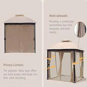 Patio Gazebo 10x12, Heavy Duty Soft Top Gazebos, Double Roofs, Anti-UV  Privacy Curtains & Netting