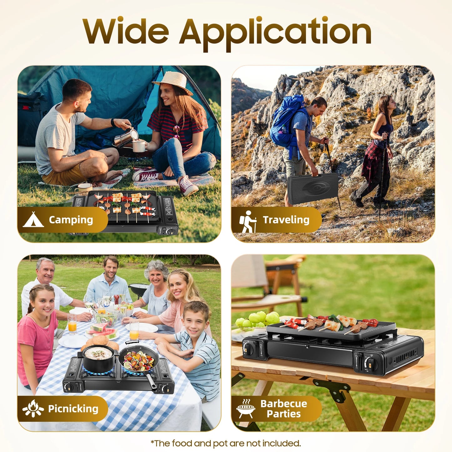 Camping Stove Dual Burner W/Grill Tray & Storage Case Portable Outdoor Cooking ,Picnic BBQ Hiking