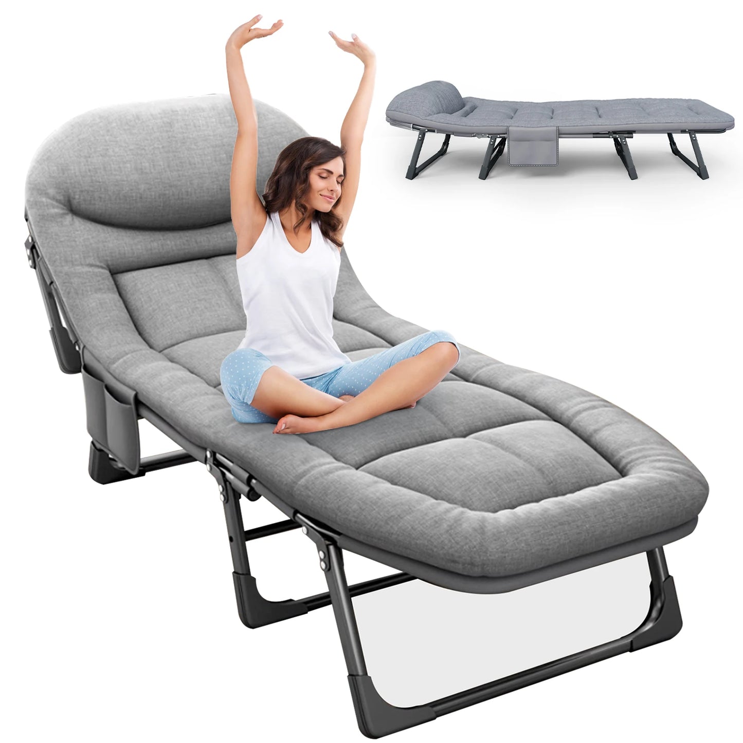 Sleeping Cots, Adults 6 Position,Portable & Foldable, Mattress /Pillow, Heavy Duty Sturdy Frame