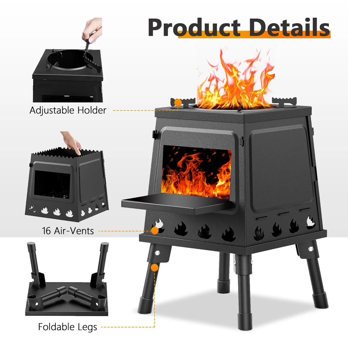 Wood Burning Camp Stove Portable Cast Iron Wood Stove For Outdoor Hiking Picnic BBQ Travel