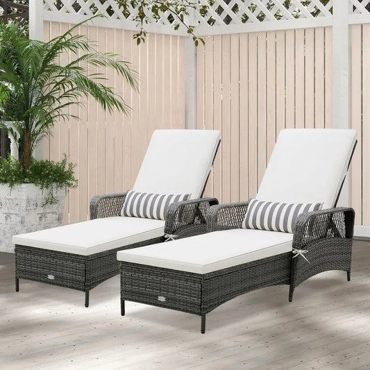 PE Rattan Chaise Lounge Chair, 6 Gear Adjustable Recliner Armrest & Pillow, Wicker