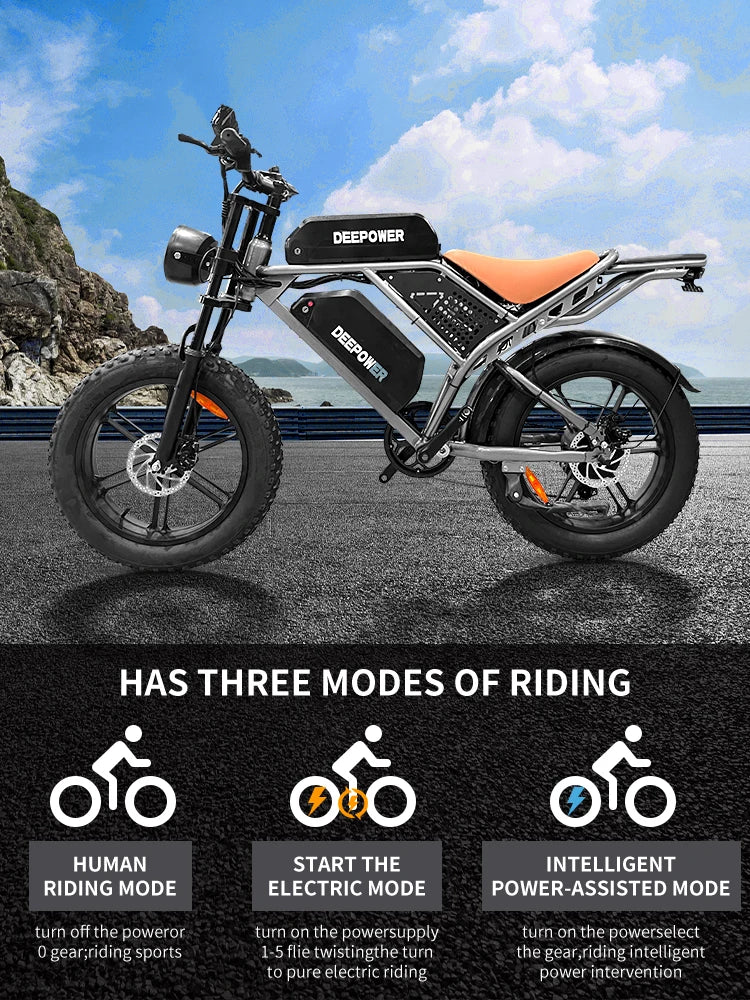 E-Bike QS7 1000W 48V 60AH 20 Inch Fat Tire, Adults Mountain Off-Road Dual Batteries E-Bicycle