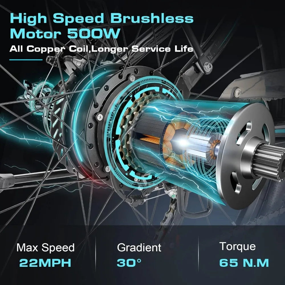 Best - Electric Bike for Adults, 750W Peak Motor, 26" Commuter, 22MPH Cruiser Ebikes with 48V