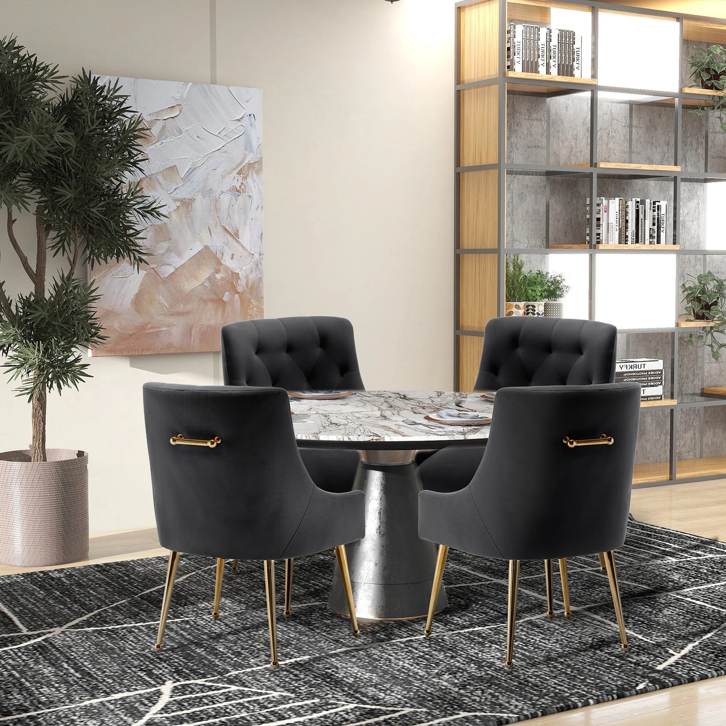 Modern Velvet Dining Chairs Set of 4, Tufted Upholstered, for Dining Room, Office Chair