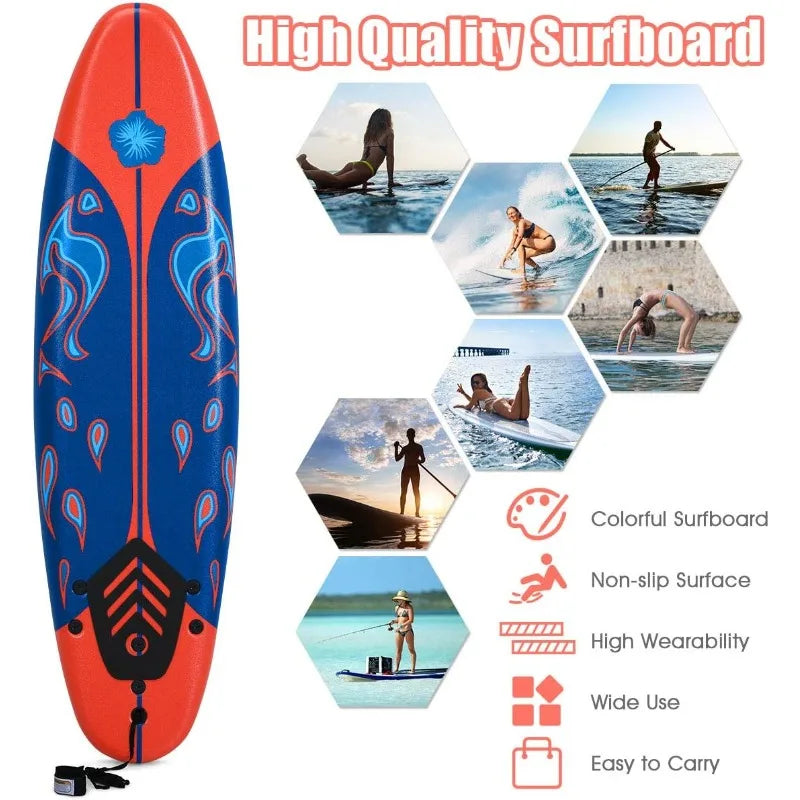 Surfboard,6FT Stand Up Paddle Board, Removable Fins & Safety Leash,Non-Slip Board,Teen,Adult,Begin