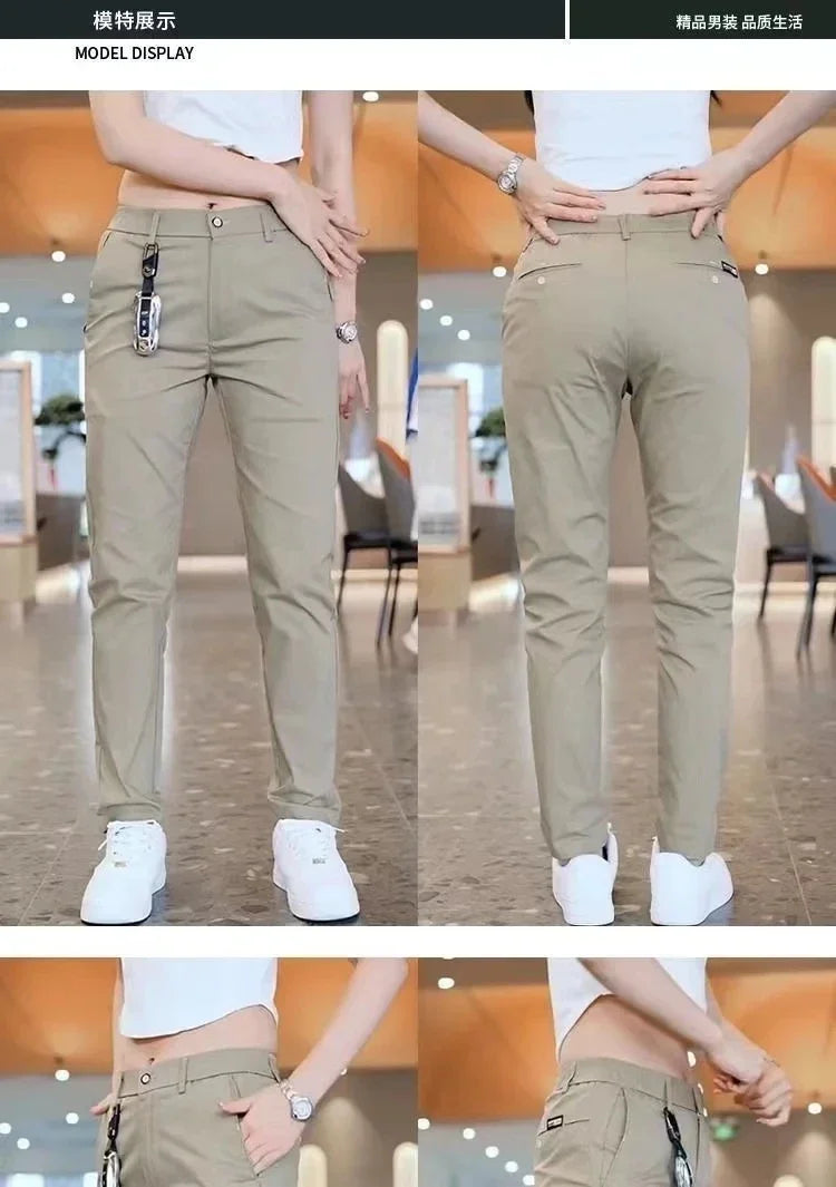 Ice Silk Men's Golf Men's Midweight Casual Pants Khaki Black Slim Straight Leg Stretch Casual