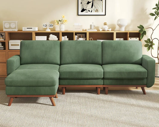 INDOOR 97" L-Shape Modular Sectional Sofa 3-Seat Corduroy Movable Otto green,black, Customized