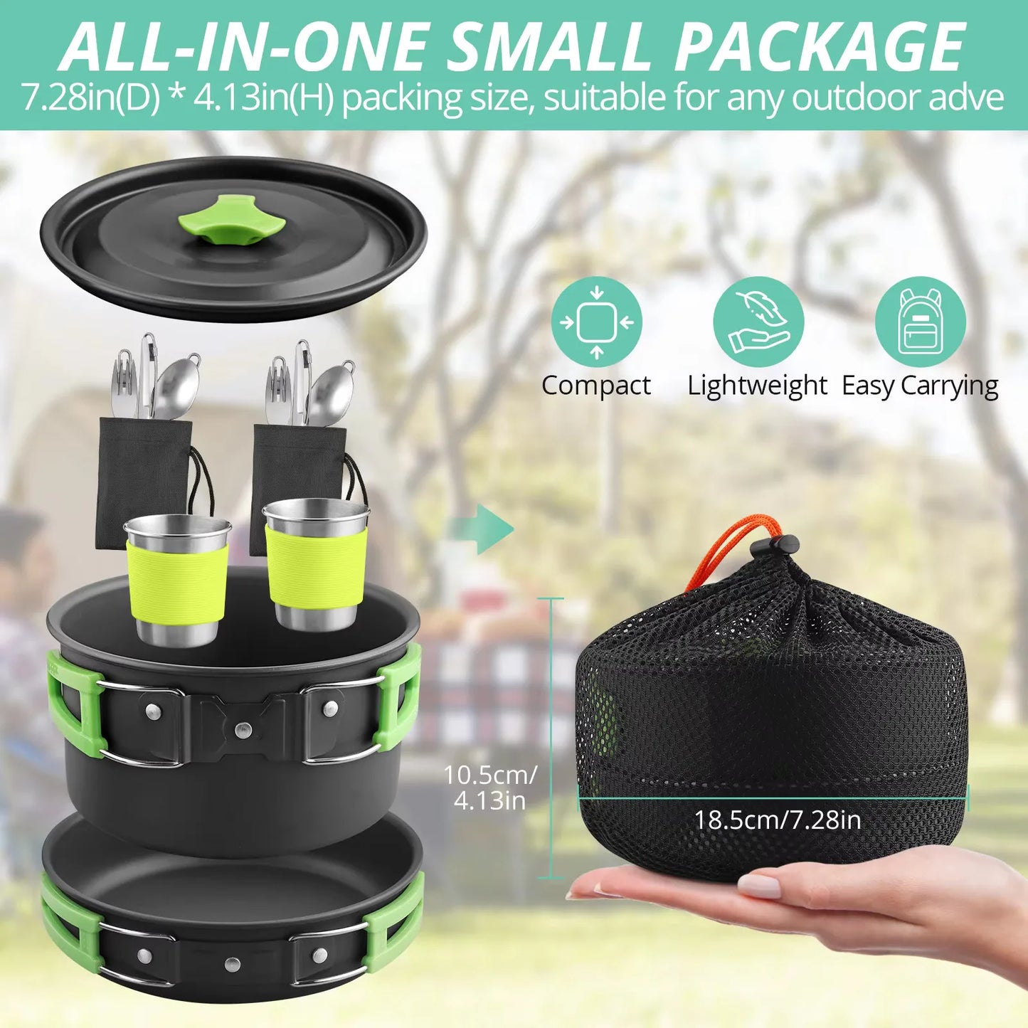 S  Camping Cookware Set Anodised Aluminium Pots Pans Kettle/Foldable Handle, for 2 People