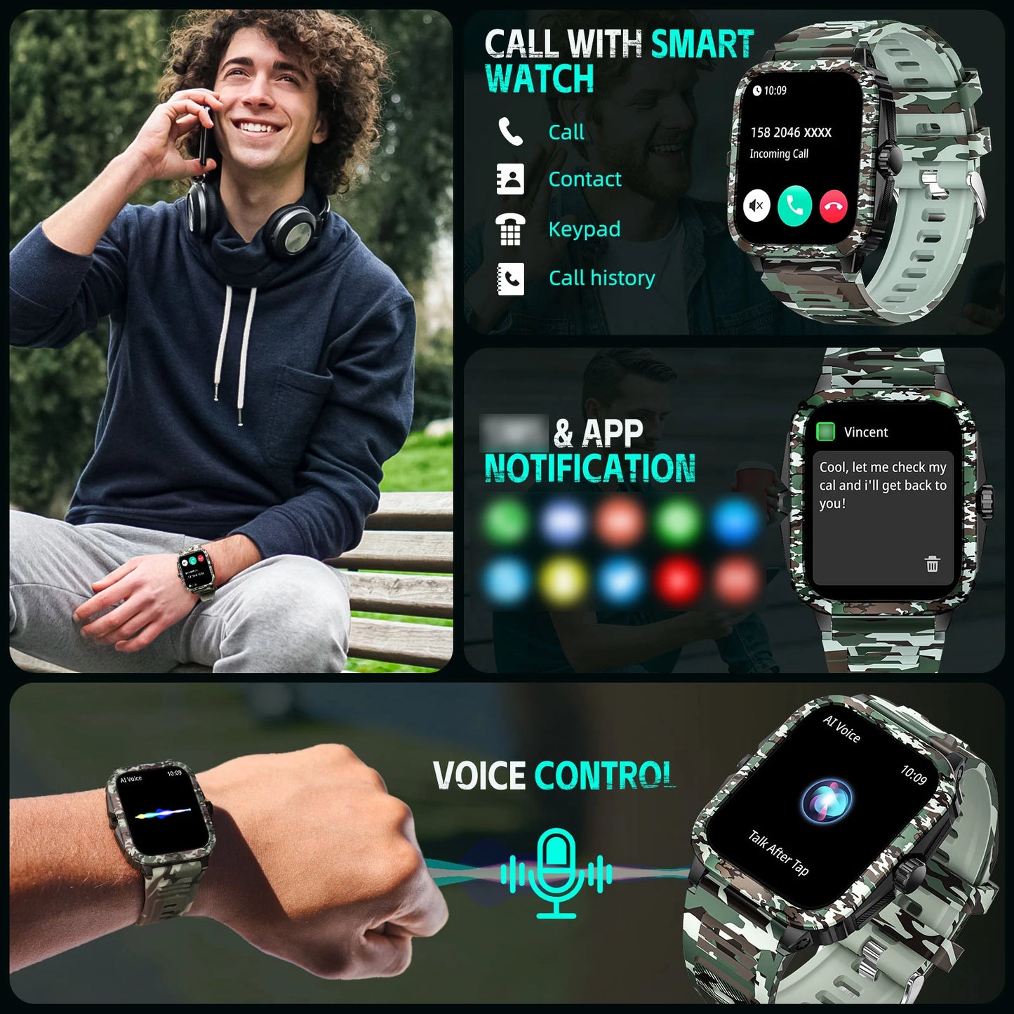 Smart Watch 3ATM Waterproof1.96" KT71 Fitness Tracker Heart Rate Bluetooth Call  Original Design