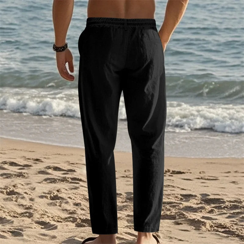 Men s Lightweight Drawstring Linen Pants-Pockets ComfortableTrousers for Summer Beach Wear