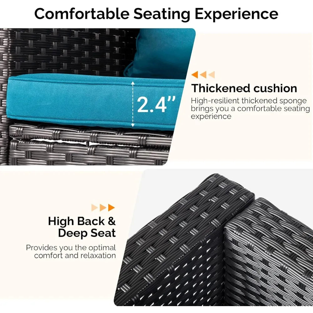 6 Pieces Wicker Patio Set, Outdoor Sectional Conversation Set Space-Saving Design with Ottomans
