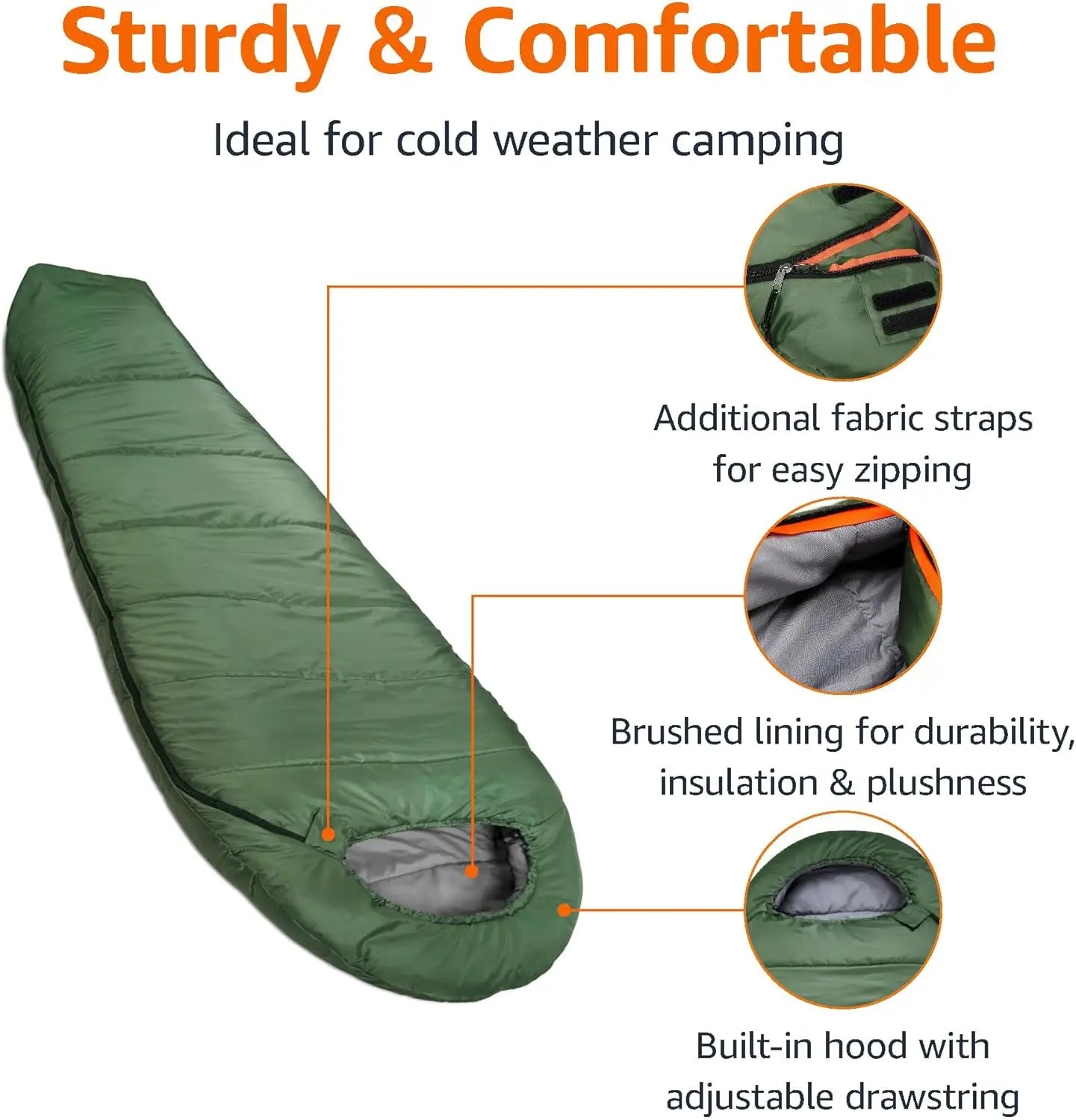 20°F Cold Weather Mummy Sleeping Bag, 82x33 Inches, Waterproof & Lightweight for Camping Hiking