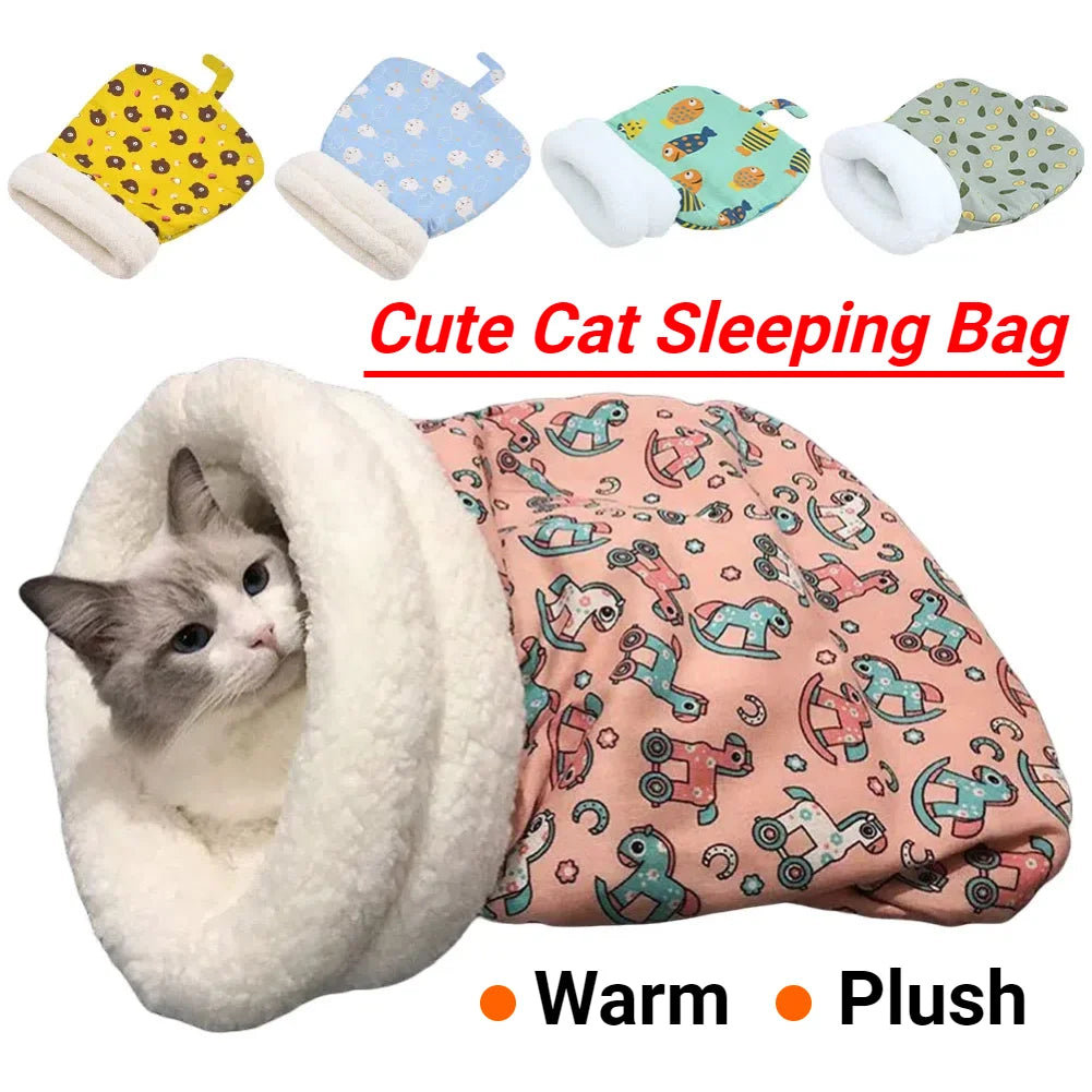 Cute Cartoon Cat Sleeping Bag Soft Plush Bed Funny TunnelNest WarmPuppy and Kitten