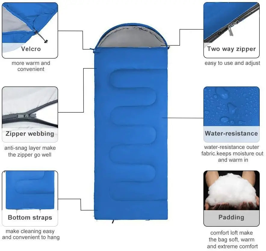 Envelope with Cap Sleeping Bag, Spring-Autumn Outdoor  Single Sleeping Bag 210*75CM 5-20 Degree
