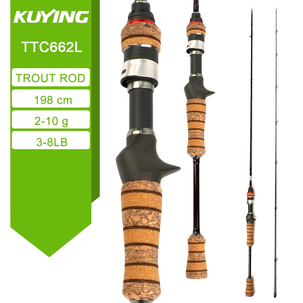 LUL SUL 5'2" 6' 6'3" 6'4"6'2" 6'6" Fishing Rod Lure,Spin/cast FUJI Carbon 1-4g 0.8-3g 2-10g M-Fast