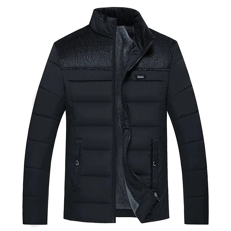 Puffer Jacket Men's Plush Thickened Parkas Stand Collar Jacket Warm Zipper, Padded Overcoat for Men