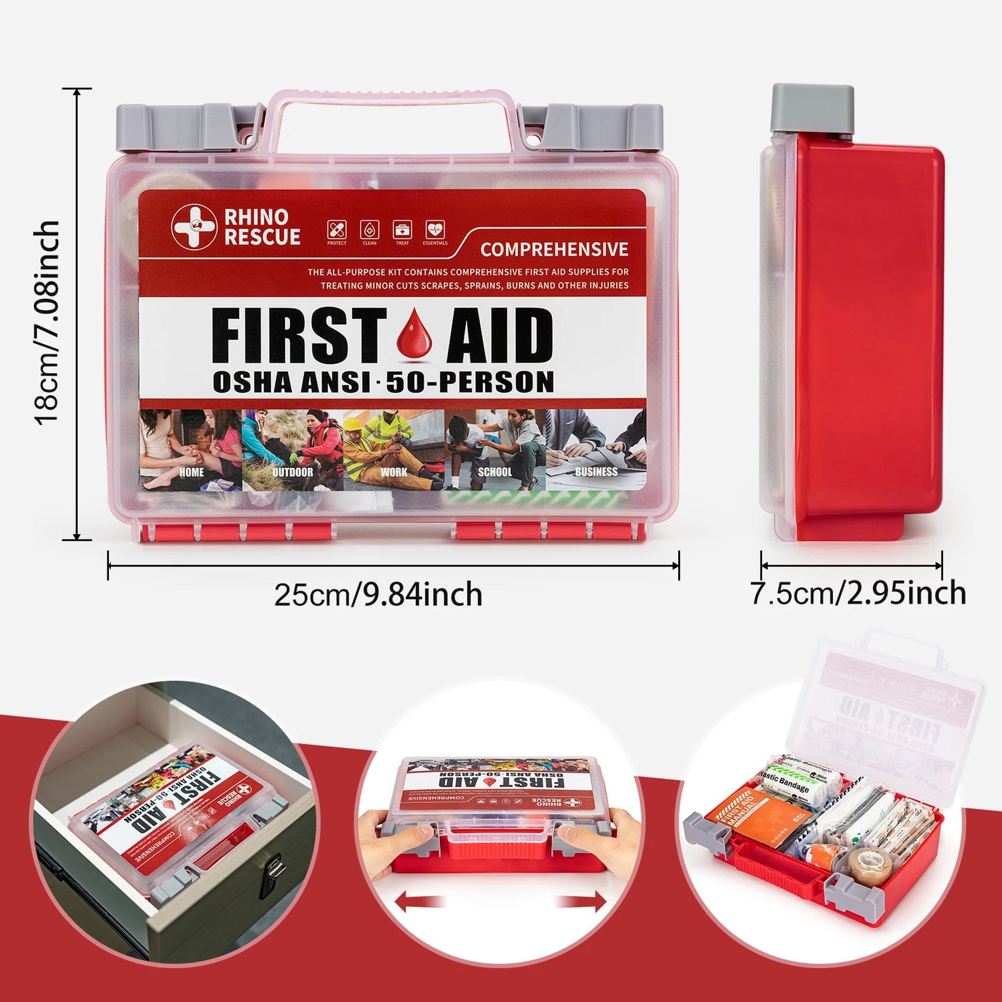 Rhino full-featured first aid kit, home/office emergency medical supplies, car, outdoor, travel