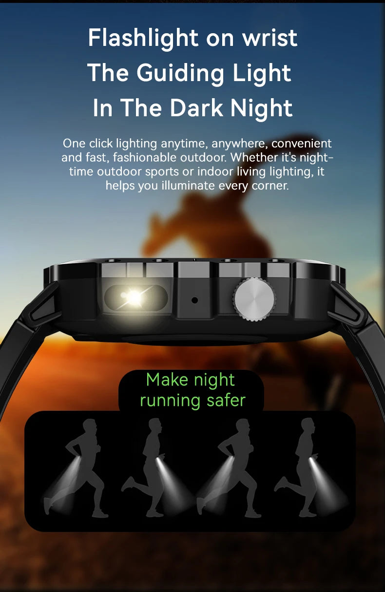 Smart Watch Bluetooth Voice Call LED Flashlight Health Monitor Outdoor Sports Smart