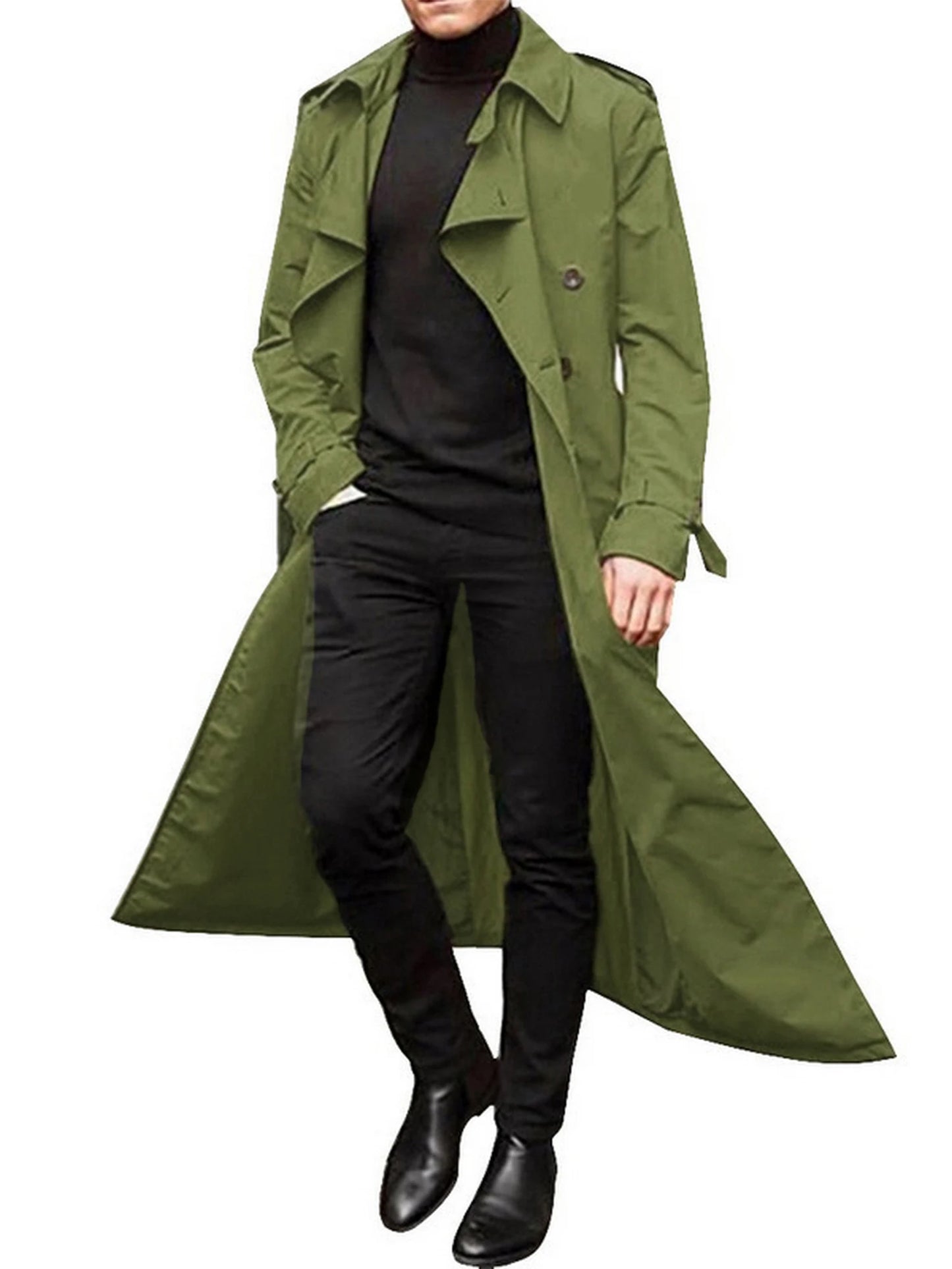Men s Classic Wool Blend Trench Coat, Removable Belt, Notched Lapel Collar Warm Winter Overcoat