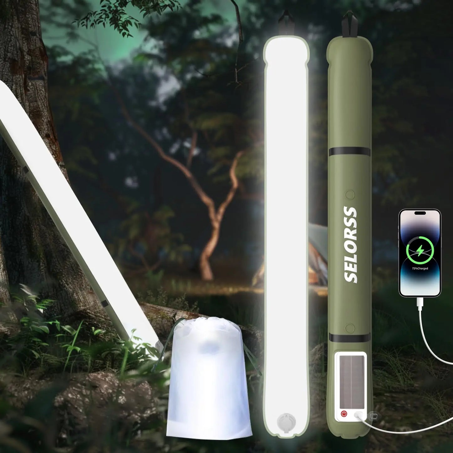 Solar Camping Lantern 2000mAh Folding Waterproof 3 Warm Light,Hiking Camping Fish USB-Type C