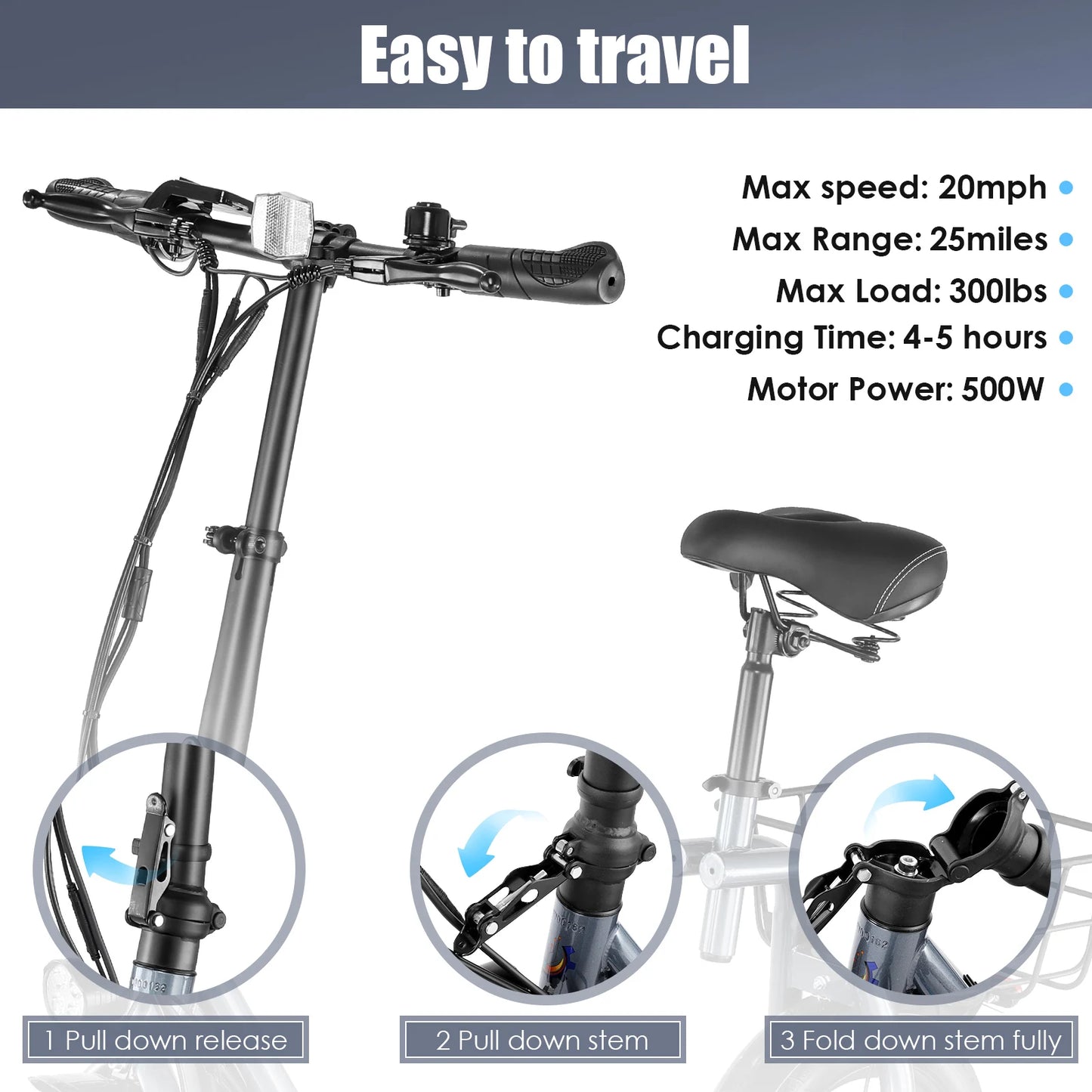 560W Electric Scooter with Seat 14" Tire, 30 Miles,20MPH Max Speed, Foldable Electric, Adults 300 LBS