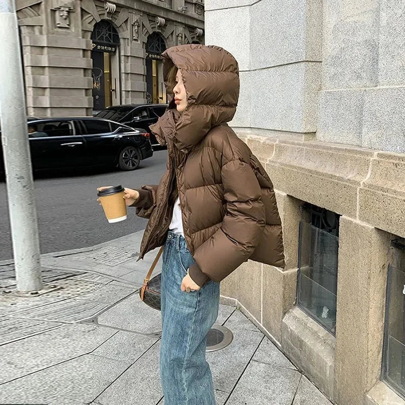 Ladies Short Down Cotton Jacket  Warm Down Cotton Parkas New Fashion Hooded Loose Lady Bread Coats