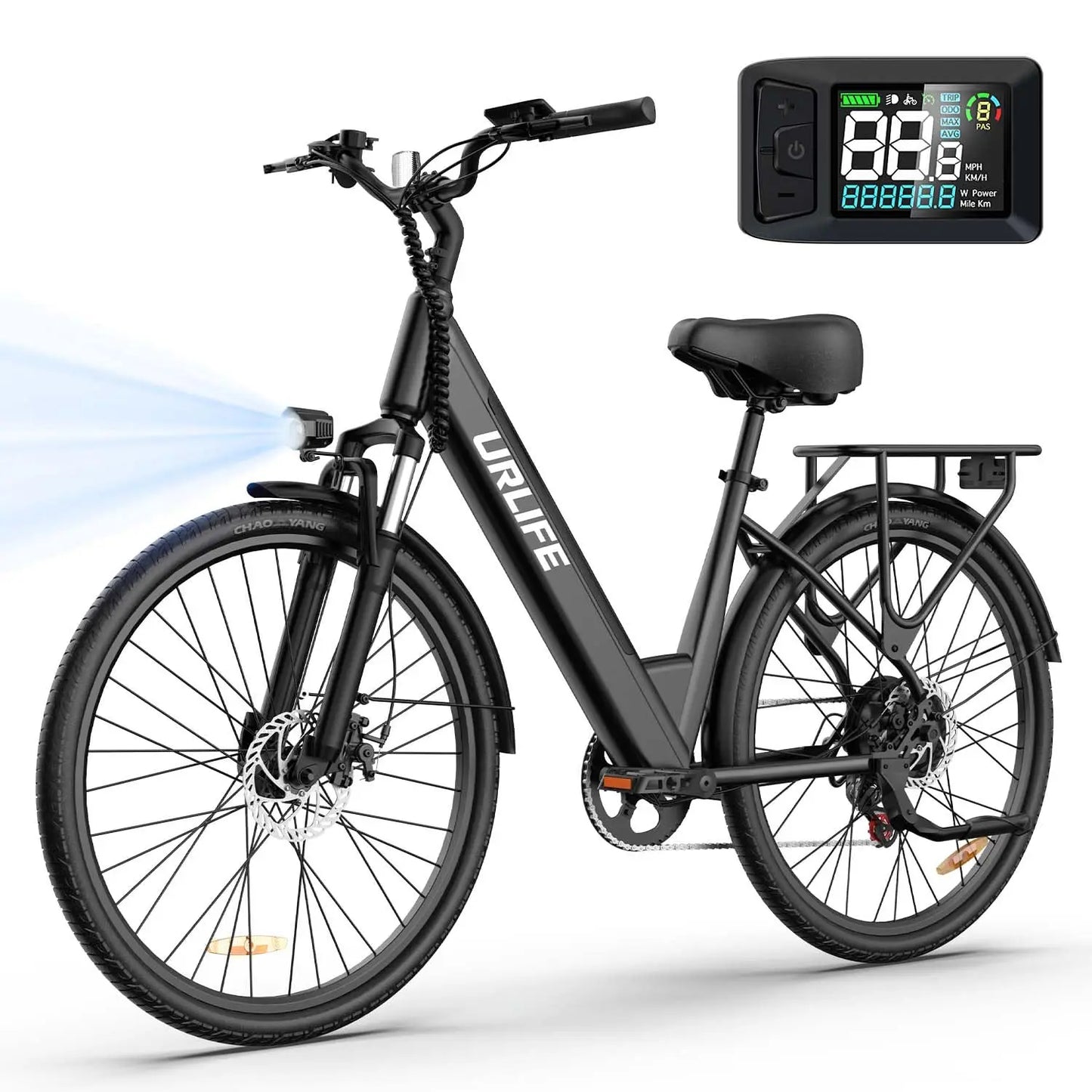 750W E26 Electric Bike 26x2" Commuter Tires 48V 10.4Ah Removable 20MPH Speed 7-Speeds LCD Display