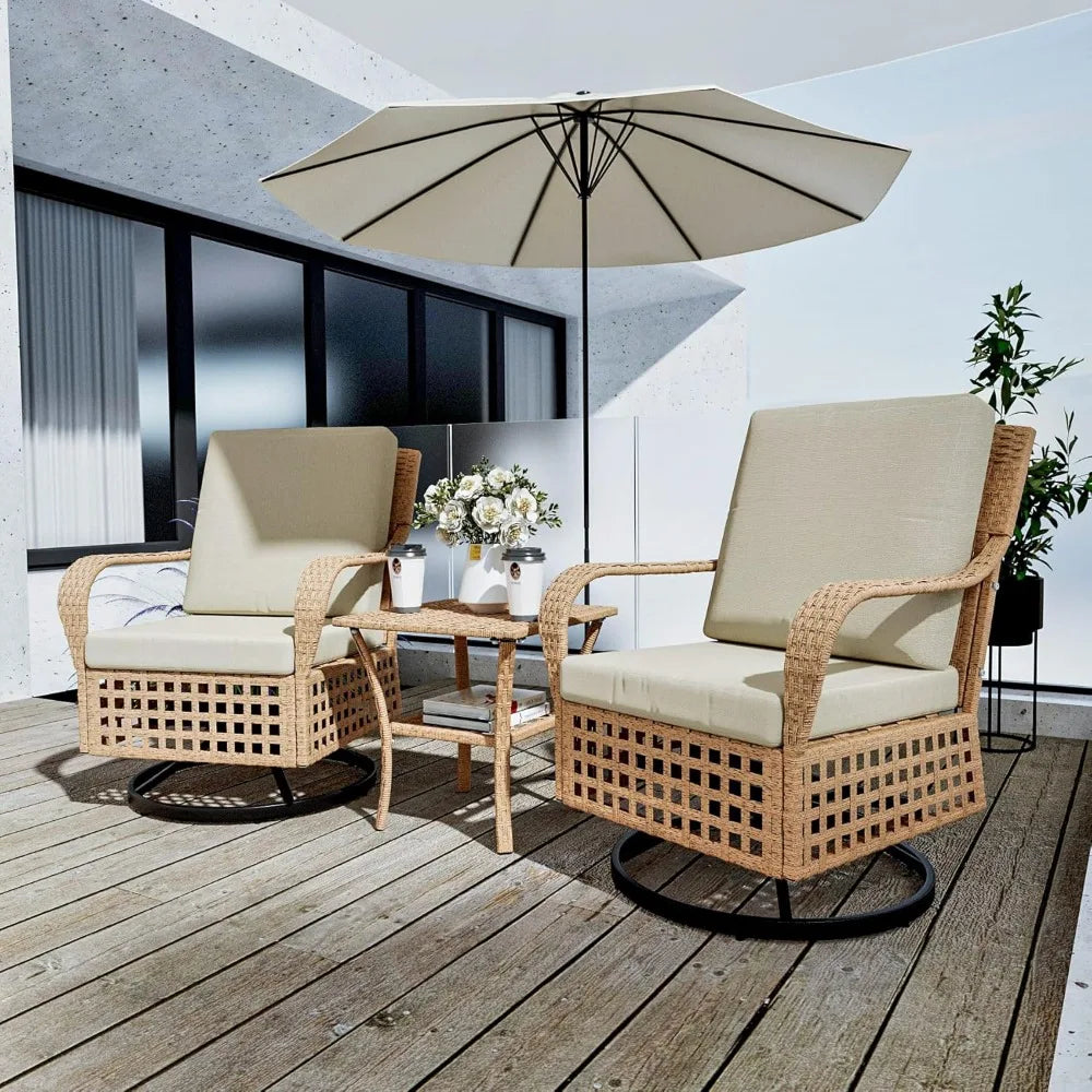 3 Piece  Swivel RockerChairs, Patio Bistro Sets, 360 Degree Swivel